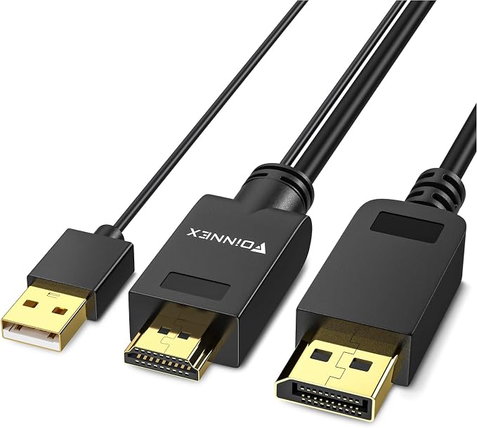 Cable HDMI a DisplayPort, 4K@60Hz Cable HDMI to DisplayPort, Adaptador HDMI a DP Cable con USB/Audio, Activo Convertidor HDMI a Display Port Macho para Xbox 360 PS4 PS3 NS, 2M