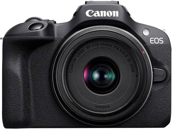 CANON EOS R100 Cámara Mirrorless + Objetivo RF-S 18-45 mm F4.5-6.3 IS STM + RF-S 55-210 mm F5-7.1 IS STM, Cámara Evil APS-C (24,1 MP) -4 EV, Vídeo 4K 25 fps, Dual Pixel CMOS AF, Negro