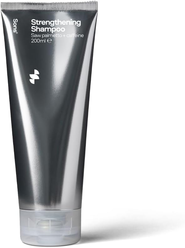 Sons Champú para el Crecimiento del Cabello (1x200ml) para Hombres. Bloqueador de DHT. Fórmula Engrosante con Saw Palmetto, Aceite de Argán, Cafeína y Romero. Aroma Cítrico. Fabricado en Europa.