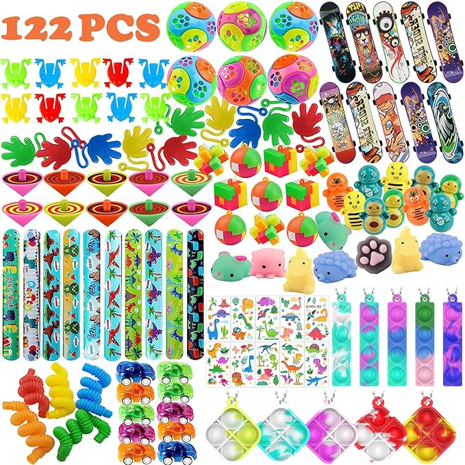122 Piezas Juguetes de Fiesta a Granel, Relleno Piñata Cumpleaños Infantil,Bolsas de Regalo de Fiestas Partido Regalos con Dinosaurio Tatuajes Niños,Regalo Juguetes Rellenar Bolsas de Fiesta a Granel
