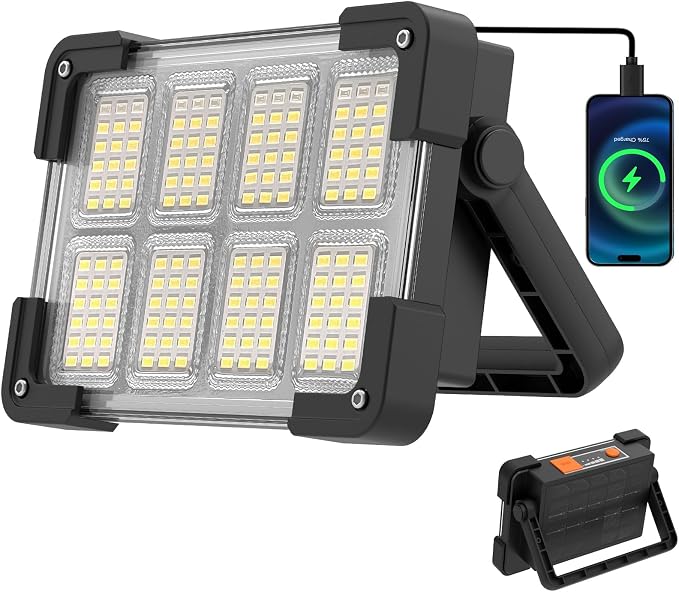OHAYORI Foco LED Recargable, Luz de Trabajo Portátil USB de 4 Modos, 6000 mAh Banco de Energía, Luz de Trabajo LED Solar Impermeable para Exteriores para Acampar, Jardín, Pesca, Garaje, Emergencia