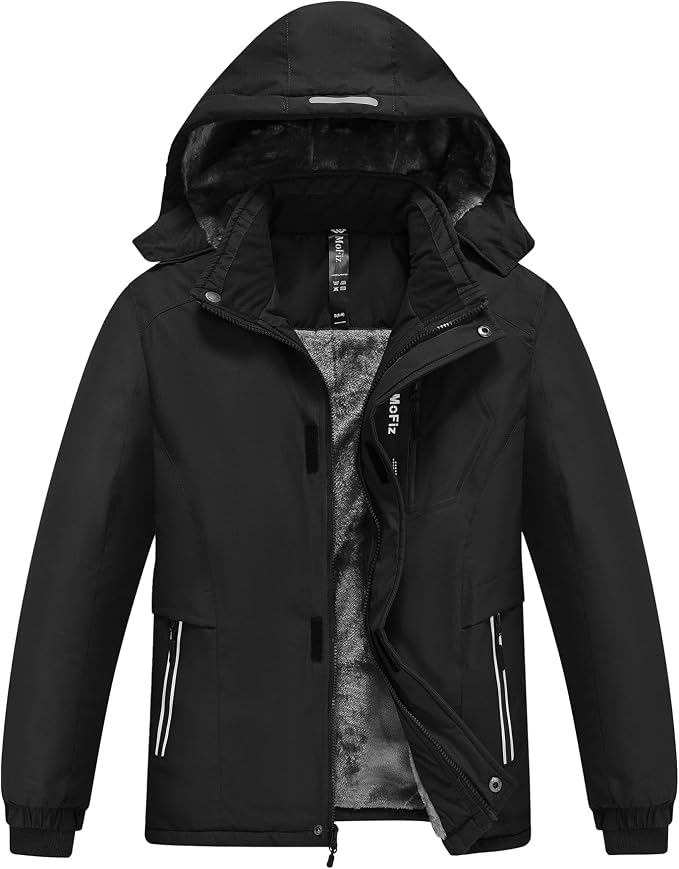 MoFiz Chaquetas de Esquí para Niño Invierno Forro Cálido Abrigo Impermeable de Nieve Montaña Antiviento con Capucha Desmontable 6-18 Años