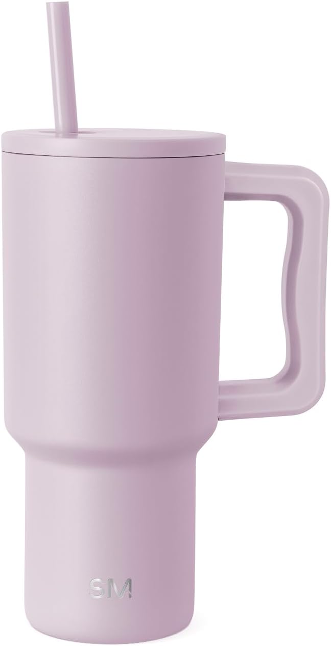 Simple Modern Vaso Térmico con Pajita y Asa| Taza Termica Café para Llevar | Botella de Agua Acero Inoxidable Aislado para café helado | Trek | 890ml | Lavender Mist