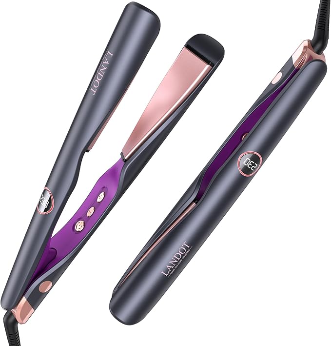 LANDOT Plancha de Pelo Alisador y Rizador 2 en 1: Planchas del Pelo Cerámica Flotantes para todos los Cabellos - 120℃-230℃ Temperatura Ajustable