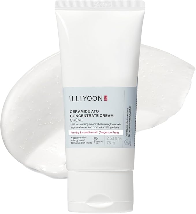 ILLIYOON Ceramida Ato Crema Concentrada 75ml, Crema hidratante para piel seca y sensible, 100hr Hidratación, Restauración de la barrera de la piel, Suave para bebés y adultos, Vegano, Sin perfume