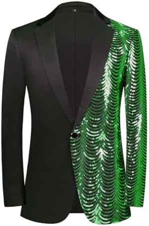 Hombres Verde Azul Dorado Hojas Patrón Lentejuelas Blazer
