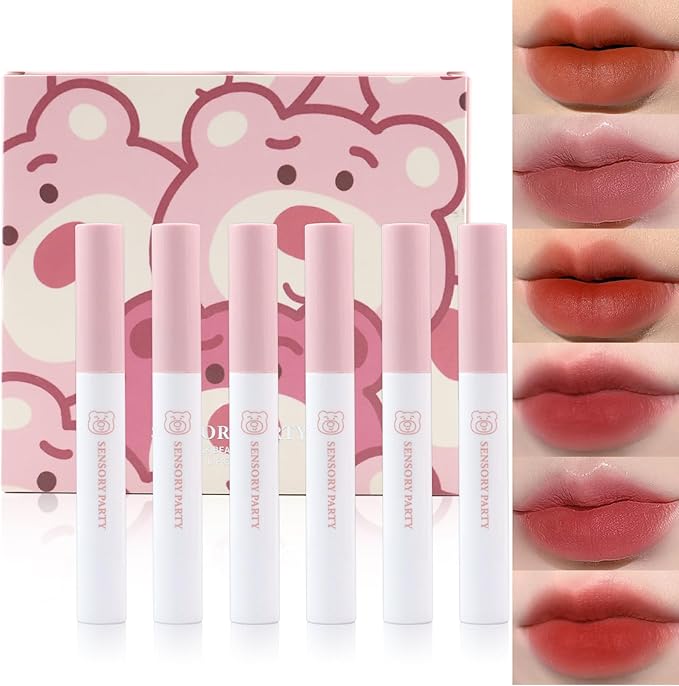 Erinde Juego de 6 barras de labios líquidas, color rojo aterciopelado mate, brillo de labios coreano de larga duración, lápiz labial resistente al agua, alta pigmentación y antiadherente, maquillaje