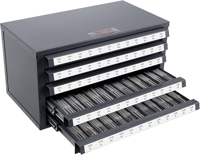 VEVOR Caja de Almacenamiento para Grifería #2-56 a #12-28 Estuche Vacío para Grifería 5 Cajones 60 Compartimentos Etiquetados 37,5x20x20 cm Dispensador Apilable Fácil Identificación Almacenamiento