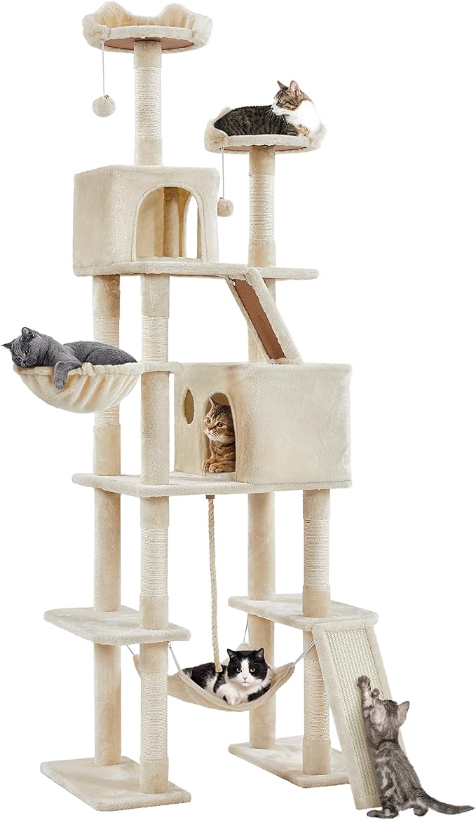 Yaheetech Rascador para Gatos Alto 209 cm Árbol para 3-4 Gatos Adultos Torre Escalador para 3-4 Gatos Castillo Juquetes Mascotas XXL,Gris Beige