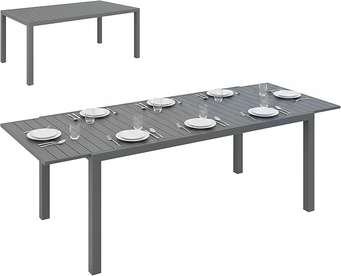Outsunny Mesa de Jardín Extensible de Aluminio 180/240x94x73 cm Mesa de Comedor Exterior Rectangular para 6-8 Personas Carga 50 kg para Balcón Gris Oscuro
