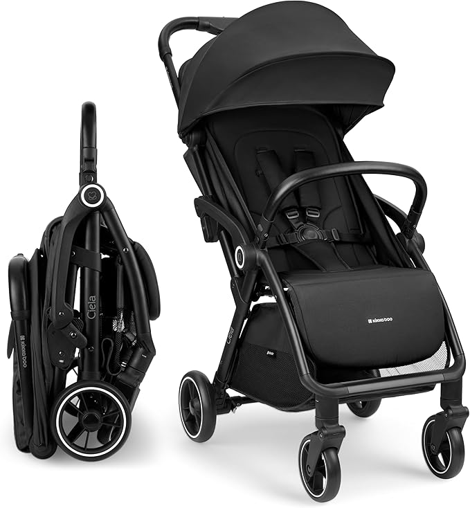 KikkaBoo Silla de Paseo Ligera CIELA, Carrito Bebé Compacto hasta 22 kg, Plegado Automático, Reclinable, Superligero, Tamaño Cabina Avión, Negro