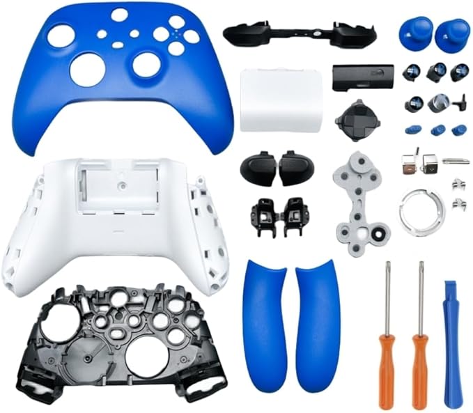 Carcasa de Repuesto para Xbox Series X/S Controller - Kit de Carcasa Completa Incluye Funda de Cáscara Marco Central Rieles Laterales Botones ABXY Parachoques LB RB Accesorios (Azul)