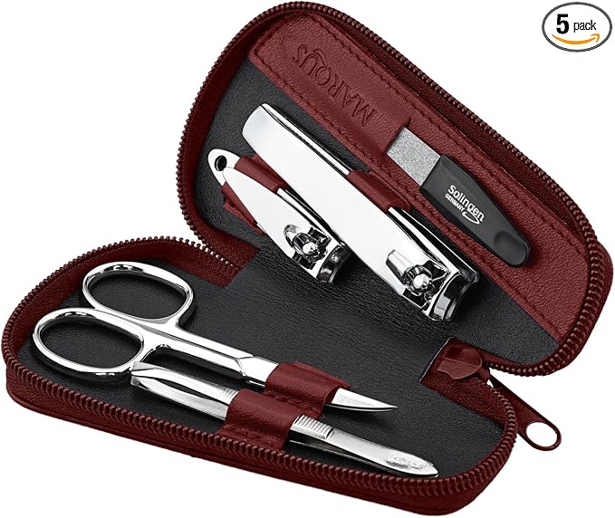 marQus Juego de Lima de Uñas 5 piezas - Lima de Solingen - Manicura para Hombres y Mujeres, Estuche - Neceser - Set de Manicura Viaje