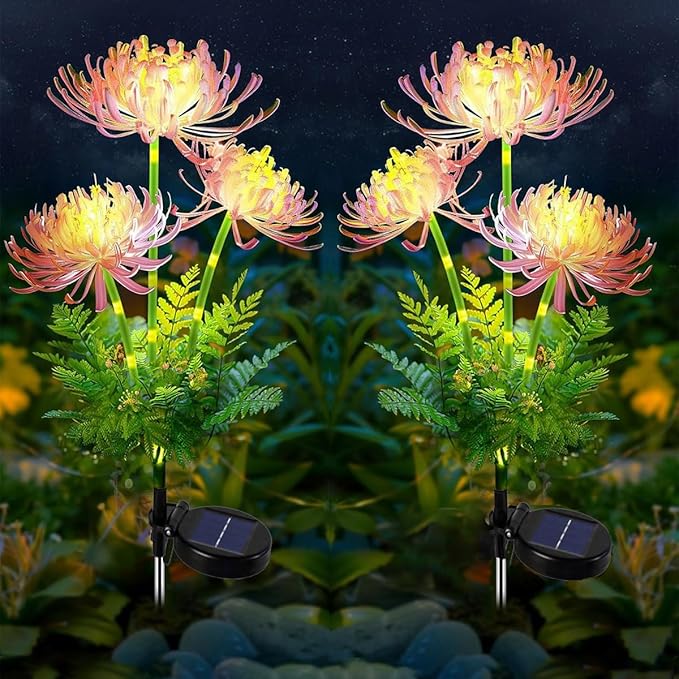 Luces Solares LED Exterior Jardin 2 Piezas Luz Solar de Flores, Impermeable Luces Solares Exterior Lámparas Solare para Patio Camino Balcón Decoración