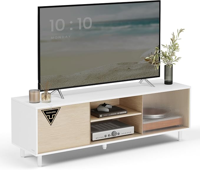VASAGLE Mueble TV, Montaje Sin Herramientas, 3 Compartimentos