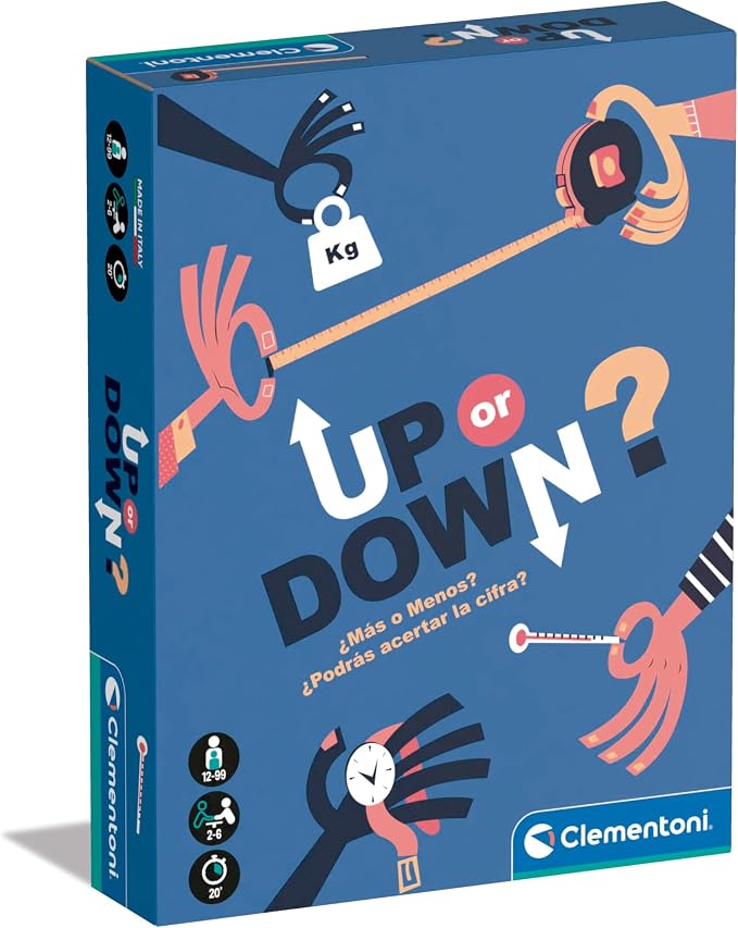 Clementoni Up or Down? ¿Más o Menos? 555540 Juego de Mesa para Adivinar la Cifra Exacta, Acercándose al Número y Ganará, 12 años+