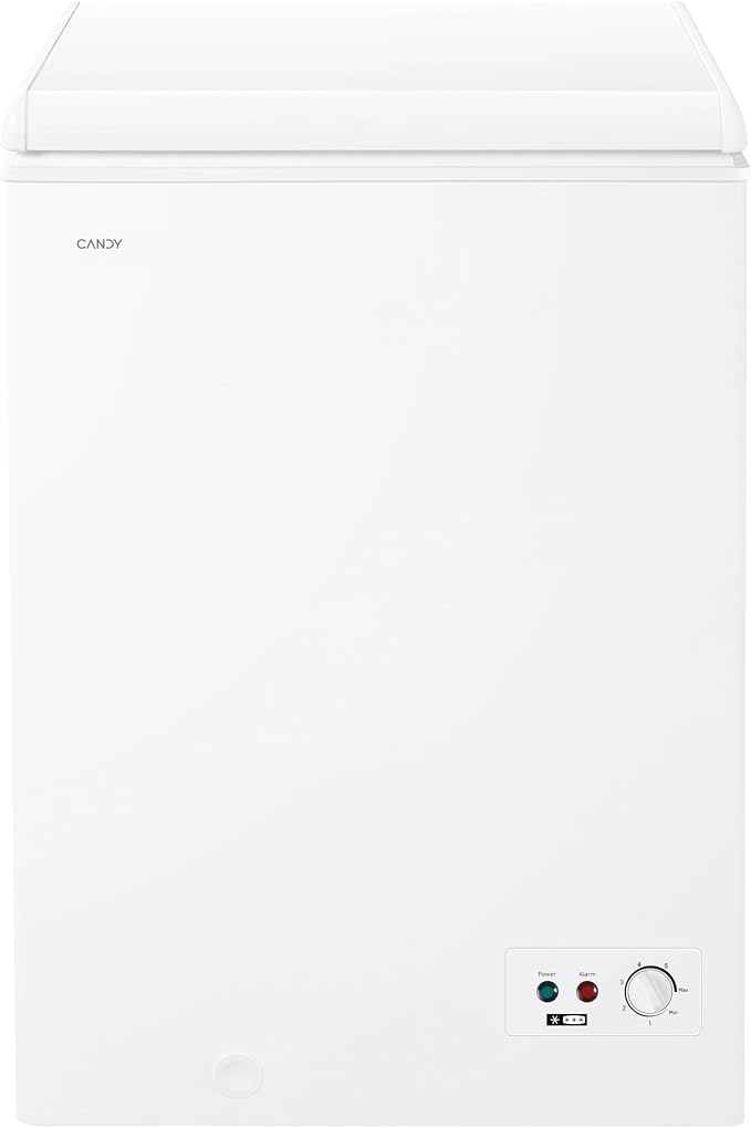 Candy CCHH 100E, Congelador Arcón Horizontal, Ancho 55CM, 97L, Tecnología Estática, 1 Cesto, Control Electrónico Externo, Indicador de Temperatura, Alarma Aumento de Temperatura, 39DB, Blanco