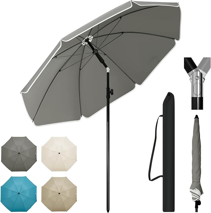 WOLTU Sombrilla de Jardin Ø 155 cm, Parasol Grande Ajustable de Altura y Angulo, Parasol para Playa, Terraza, Piscina, Mercado y Patio, Proteccion Contra UV, Gris Oscuro
