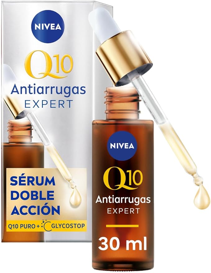 NIVEA Q10 Antiarrugas Expert Sérum Doble Acción (30 ml) - Sérum Facial Antiedad, Tecnología Antiglicación, Bloquea Daños por Azúcares - Piel Seca, Mixta, Normal - 30 ml