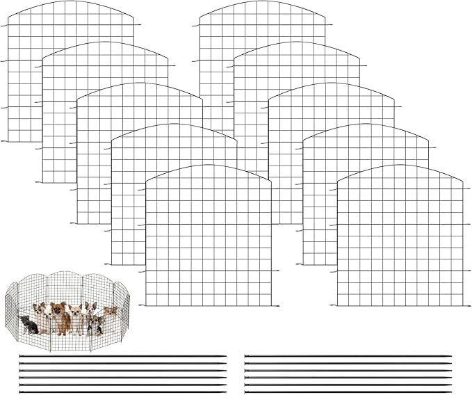 WOLTU Vallas Decorativas para Jardín, Set de 10 Vallas de Jardín, Delimitador de Bordes, Vallas Metalicas con Piquetas, Bordes de Césped, Barrera para Animales, 78x70 cm, Negro