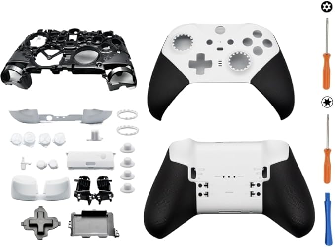 Carcasa Completa de Repuesto para Xbox Controller Elite Series 2 Core Blanco - Juego de Cáscara Incluye Carcasas Funda Marco Medio ABXY LT RT Botones LB RB Bumper Accesorios Herramientas