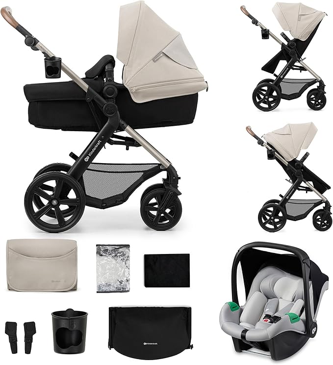 Kinderkraft MOOV2 Carrito bebé 3 en 1, EVA, Mink PRO I-Size, Sistema de Viaje, Cochecito para Bebé, Silla de Paseo, Plegable, para Recién Nacido, Desde el Nacimiento hasta los 3 Años, Gris
