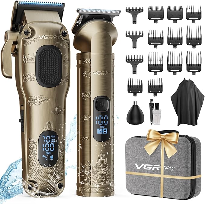 VGRPRO Maquina de Cortar Pelo Hombre Profesional, Cortapelos Hombre sin cable para Cortar el Pelo, Kit de cortadora de pelo y Trimmers para Hombre, Maquinilla Cortar Pelo con Caja de Embalaje(dorado)