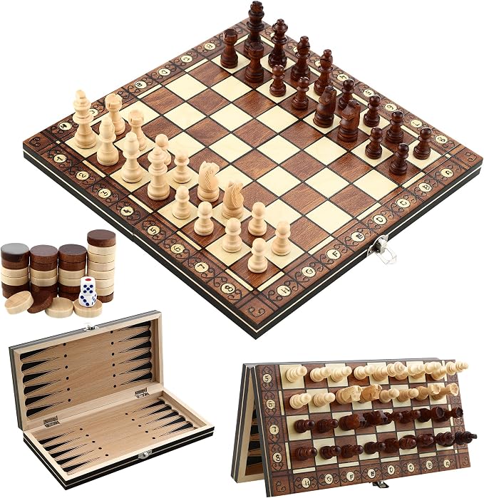Ajedrez Magnetico, Juego de Mesa de Ajedrez 3 en 1, Tablero Ajedrez Ajedrez para niños Plegable (29 cm x 29 cm), Ajedrez Madera, Gran compañero de Viaje.