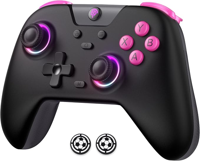 EasySMX X05 Mando PC Inalambrico con RGB Luz- Hall Joystick- Hall Trigger- 750 mAh Batería Recargable- Vibración- Turbo para PC/Switch/Móvil- Compatible con Black Myth: Wukong- Negro