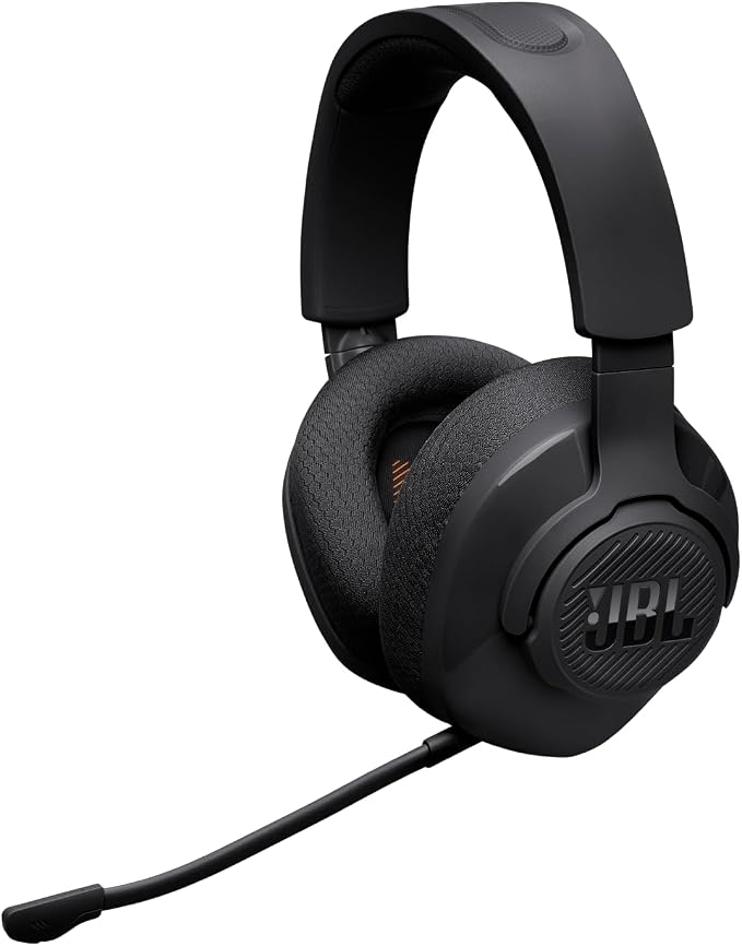 JBL Quantum 360 Auriculares inalámbricos circumaurales para gaming, conexión inalámbrica dual de 2,4 GHz y Bluetooth, JBL QuantumSURROUND Signature, batería de 22 h, micrófono desmontable, negro