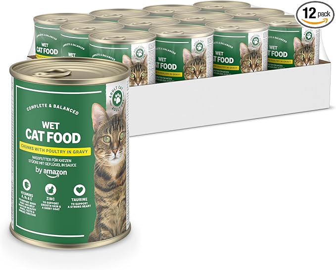 by Amazon - Comida húmeda para Gatos, trozos de Ave de Corral en Salsa, 12 x 415 g