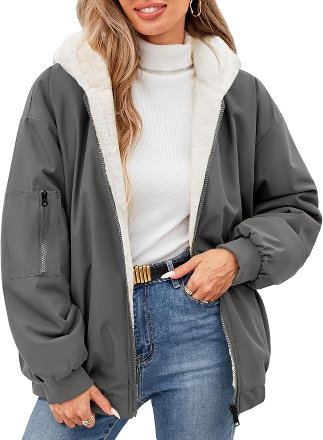 Tuopuda Chaqueta de Invierno para Mujer Parka con Capucha Reversible Abrigos Forro polar Chaqueta de Manga Larga Chaqueta Casual