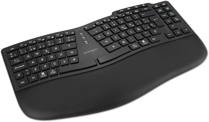 Kensington K75491ES - Teclado TKL Pro Fit Ergo KB675 EQ Recargable Inalámbrico 2.4GHz, Bluetooth, Compatible con Windows y macOS, Compuesto por un 45% de Plástico Reciclado Posconsumo