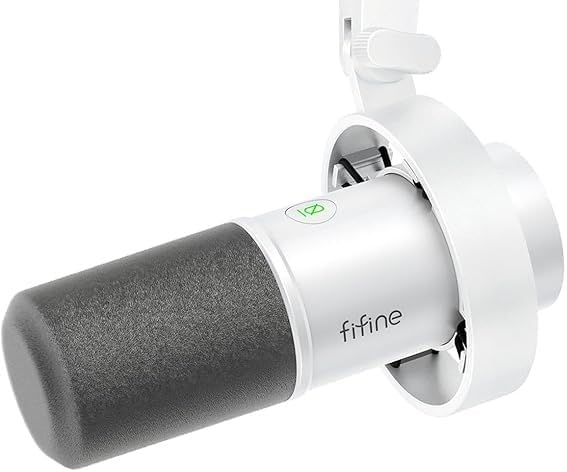 FIFINE XLR Studio Micrófono Dinámico de Podcast, RGB Gaming Micrófono USB per Ordenador PS4 PS5, para Podcast Estudio Streaming Podcasting Grabación - Blanco