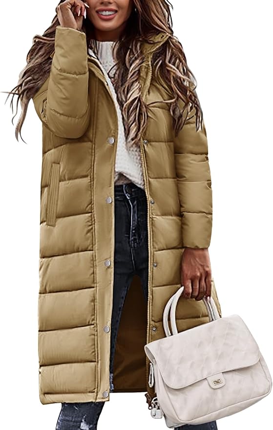 Tuopuda Larga Acolchado Abrigo para Mujer Chaqueta con Capucha Abrigo Largo Ligero y Resistente al Viento con Cremallera y Bolsillos