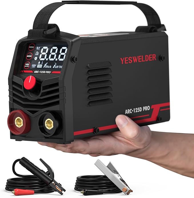 YESWELDER Soldador Inverter 125A, Mini Máquina de Soldar 2 en 1 MMA/Lift TIG 230V, Portátil Soldador de Electrodo con Pantalla LED, Hot Start, Arc Force