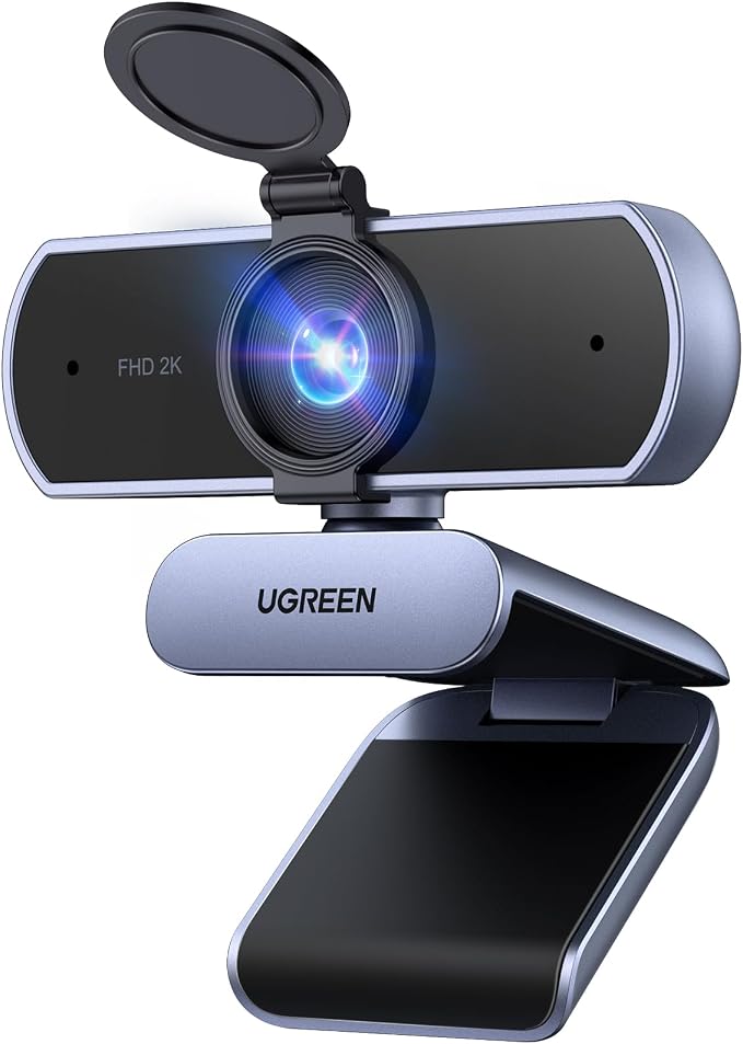 UGREEN Webcam 2K 30FPS Full HD USB Webcam para Ordenador Enfoque Fijo | Plug and Play para Windows MacOS Linux Streaming Youtube Skype Call Video Zoom Videoconferencia(Gris)