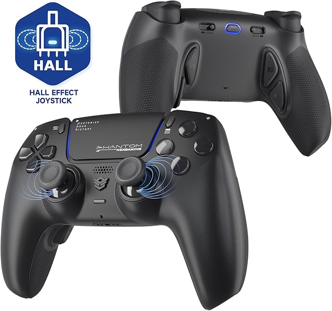 HEXGAMING PHANTOM Pro Juego Controlador para ps5/PC/Móvil, Elite Gamepad con 4 Botones Reasignables/6 Perfiles de Remapeo/8 Palancas/Gatillos para ps5 Juego Adaptable-Efecto Hall(Negro Caos)