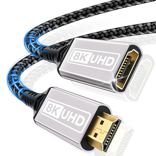 Cable de extensión HDMI,1M 10K 8K@60HZ 4K@120HZ/144HZ Cable de extensión HDMI 2.1 macho a hembra 48Gbps Ultra Alta Velocidad UHD eARC HDCP 2.3 Dynamic HDR10+ Compatible con TV Stick,HDTV,PS5 PS4