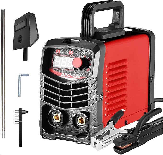 Soldador Inverter ARC 220V 225A, máquina de soldadura eléctrica portátil IGBT con pantalla digital LCD para soldadores y mantenimiento de diversos equipos (Rojo)