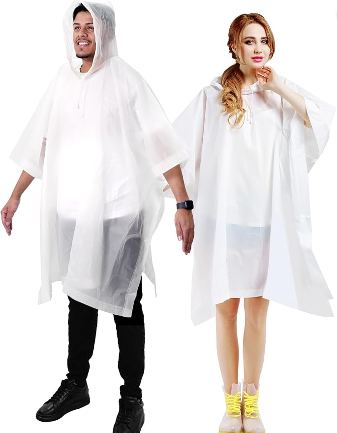 ANYOO Poncho de lluvia impermeable para adultos, paquete de 2 capas de lluvia reutilizables de PEVA con capucha con cordón para festivales, camping, senderismo, viajes, talla única