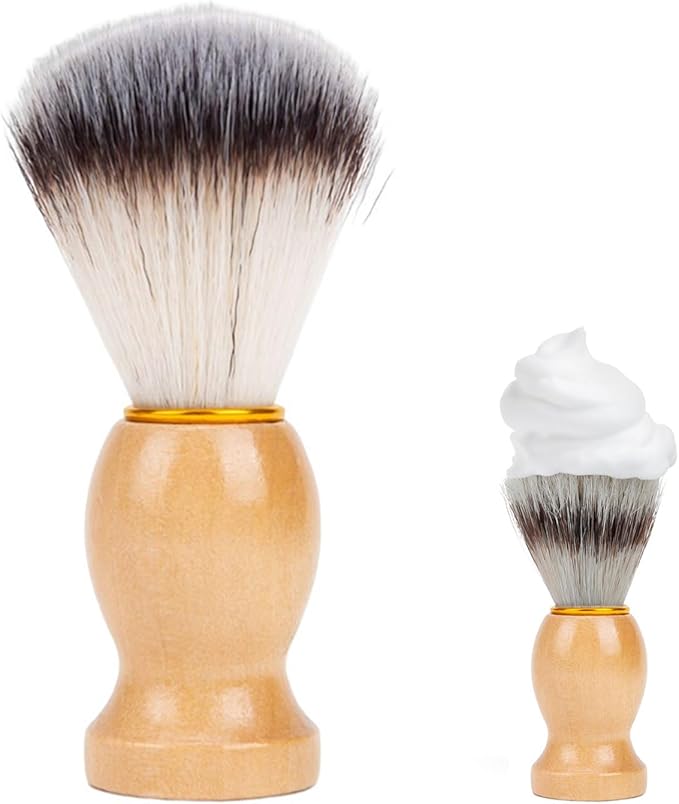Brocha de Afeitar Hecha a Mano, Cepillo de Afeitar SintéTico, Brocha de Afeitar para Hombre, Brocha de Afeitar, Brocha de Afeitar con Mango de Madera Maciza, Herramienta de Afeitado Profesional, 11CM