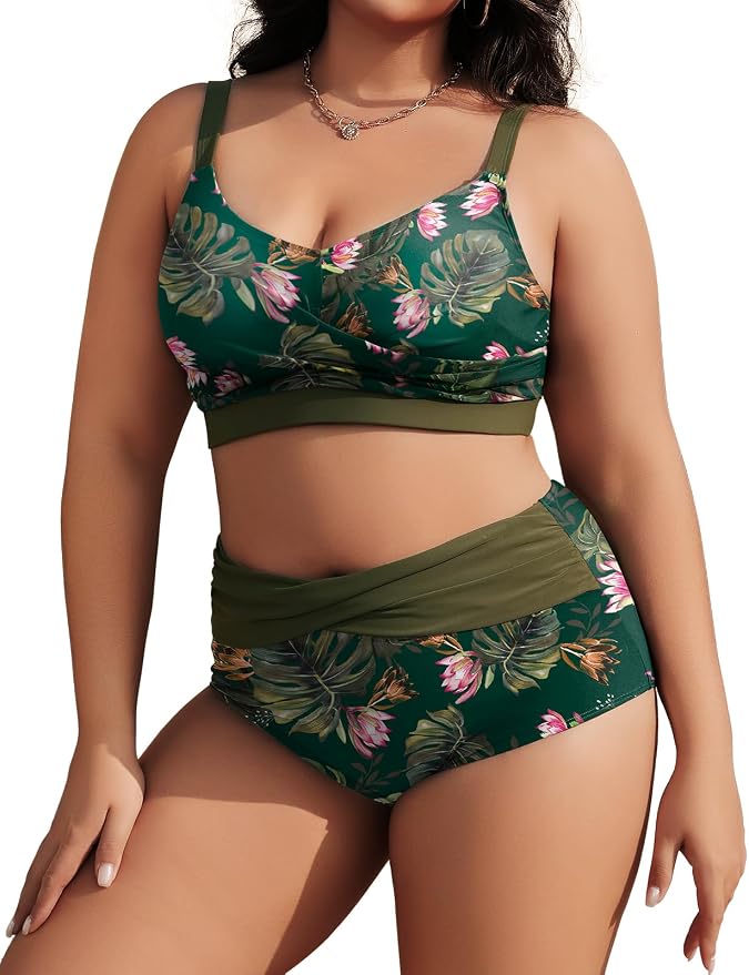 Tuopuda Bikini Mujer Talla Grande Push Up Cintura Alta Traje de Baño Dos Piezas Conjunto de Bikini Biquini con Relleno Bikini Top con Brasileño Braga Alta Natacion Playa M-4XL