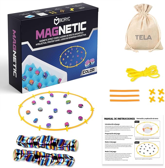 Ajedrez Magnético Color con 20 imanes. Incluye Bolsa de Transporte de Tela, Tablero de Esponja y Accesorios. Juegos de Mesa. Juego de Imanes