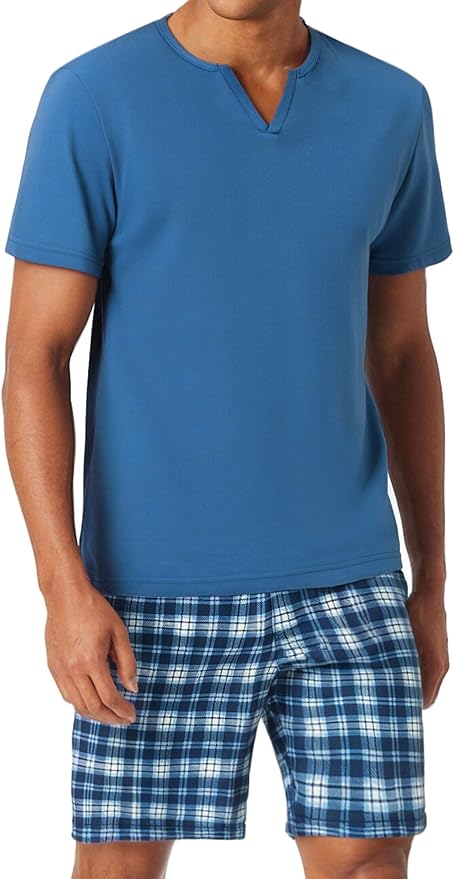 Bresdk Pijama Hombre Verano Pijamas Algodón Hombre Cómodo Corta Conjunto de Pijama Camiseta Manga Corta de Pijama Cómodo y Fresco