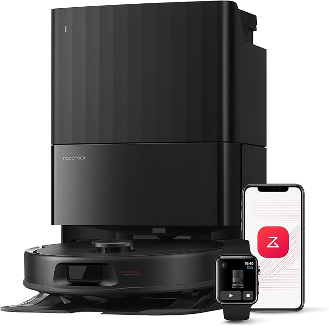 roborock Robot Aspirador QV 35A, 8000Pa de succión, Dos mopas giratorias elevables, cepillos antienredos, tecnología reactiva para Evitar obstáculos, navegación y mapeo,Negro