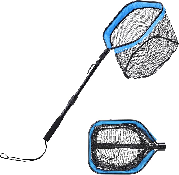 FLISSA Salabre de Pesca Plegable, Mango Aluminio Telescópico con Malla
