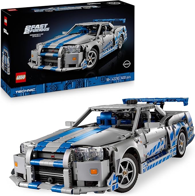 LEGO Technic Coche Nissan Skyline GT-R (R34) de 2 Fast 2 Furious - Kit de Maqueta de Coche para Adultos - Función de Derrape, Dirección, Suspensión y Motor de 6 Cilindros - Regalo para Hombres 42210