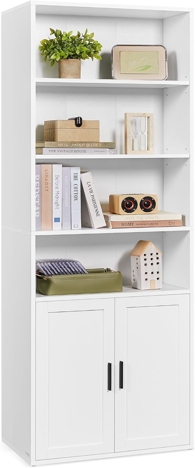 VASAGLE Librería, Estantería Vertical de 6 Niveles, con Puertas, 24 x 60 x 175 cm, para Salón, Estudio, Oficina, Comedor, Blanco Nube LBC402W01