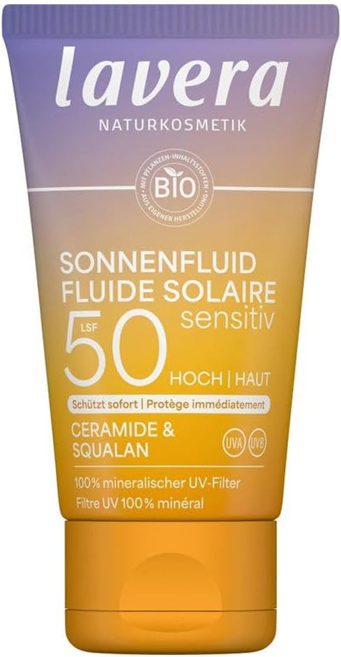 lavera Loción solar Sensitiv UPF 50 – Crema solar para rostro y escote – sin filtro UV químico – para pieles sensibles – vegano – cosmética natural – 40 ml